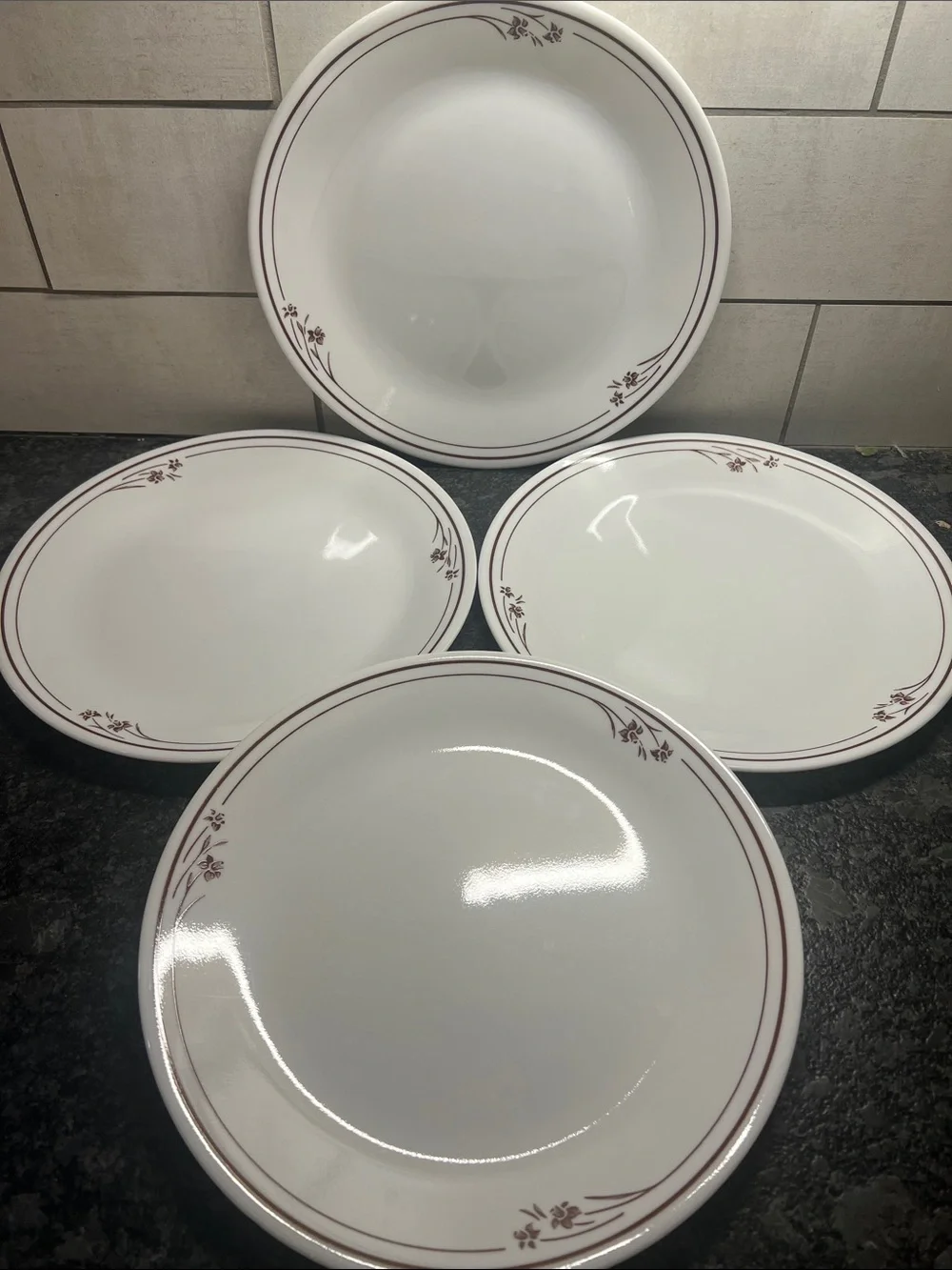 Corelle MELODY 10” Dinner Plates with Brown Floral Trim - Set of 4